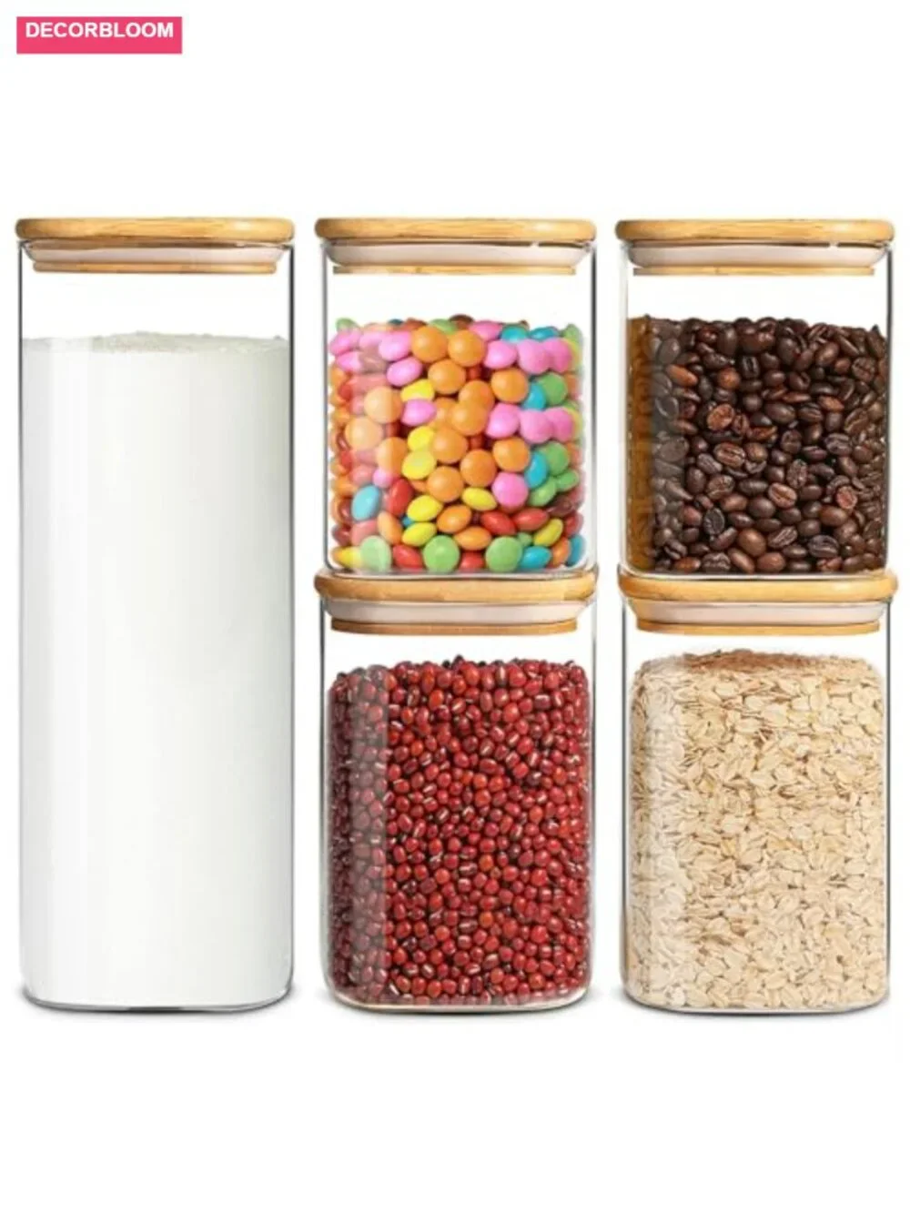 Glass Storage Containers with Airtight Bamboo Lids Set of 5